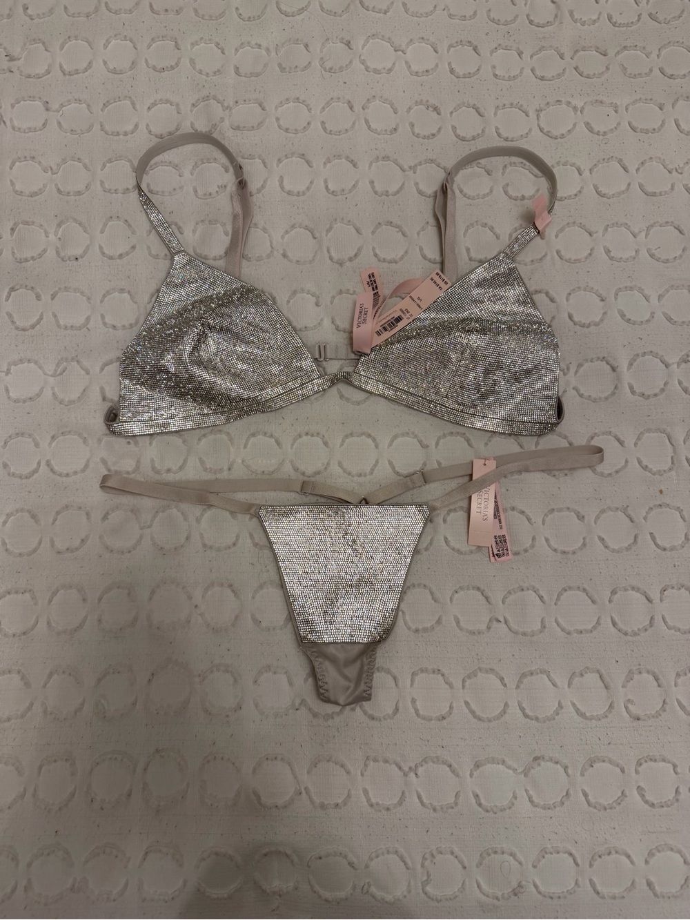 Victoria's Secret Silver Shimmer Bralette & Thong Set
